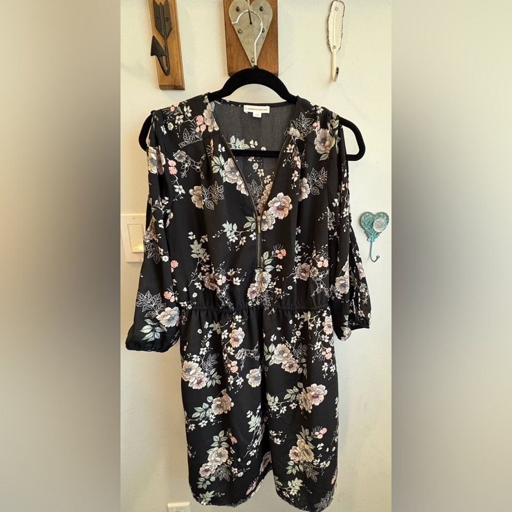 Floral Black Dress with open shoulders